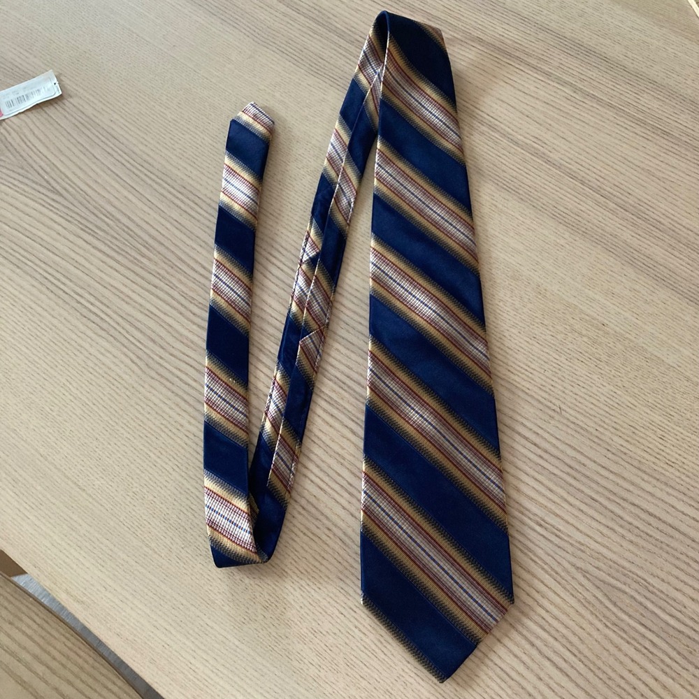 Roundtree & Yorke Necktie Mens OS Blue Gold Label Striped Classic Professional